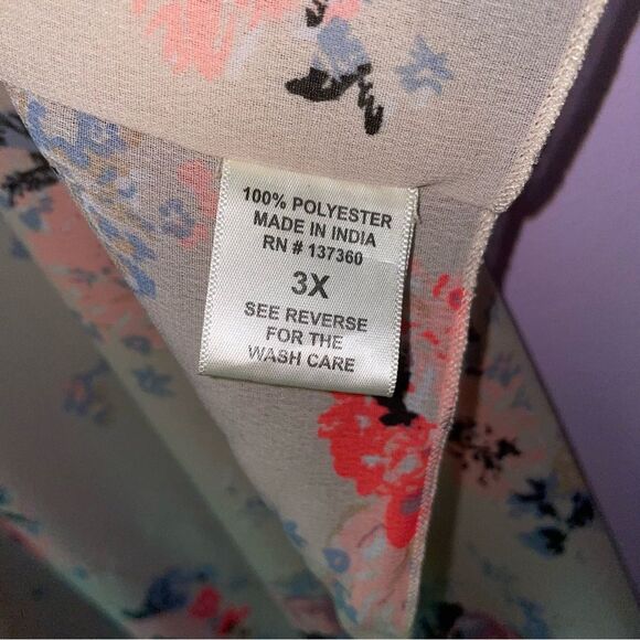 Live 4 Truth 3X Kimono Chiffon Cream Open Front Cardigan Pink Floral - Picture 5 of 10